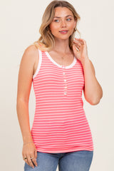 Pink Striped Ribbed Button Front Maternity Tank Top