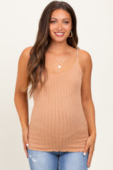 Camel Textured Knit Maternity Tank Top
