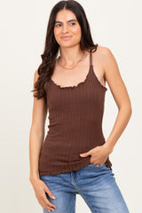Brown Textured Knit Maternity Tank Top