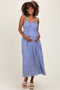 Blue Printed Sleeveless Maternity Midi Dress