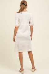 Ivory Striped Textured Knit Button Up Maternity Dress
