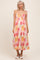 Coral Multi Floral Print Ruched Shoulder Tie Maternity Midi Dress