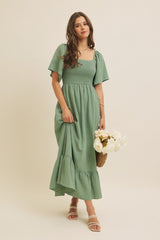 Green Convertible Stretchy Smocked Maxi Dress