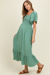 Green Convertible Stretchy Smocked Maternity Maxi Dress