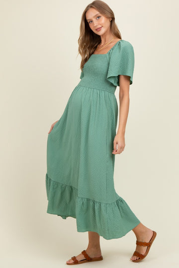 Green Convertible Stretchy Smocked Maternity Maxi Dress