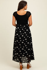 Black Crochet Sweater Floral Embroidery Maternity Midi Dress
