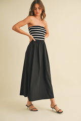 Black Striped Tube Knit Maxi Dress