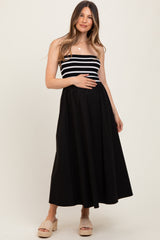 Black Striped Tube Knit Maternity Maxi Dress
