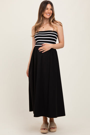 Black Striped Tube Knit Maternity Maxi Dress