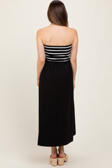 Black Striped Tube Knit Maternity Maxi Dress