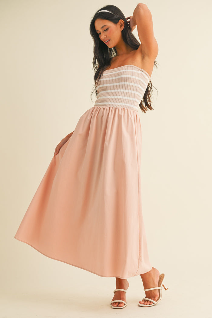 Mauve Striped Tube Knit Maternity Maxi Dress