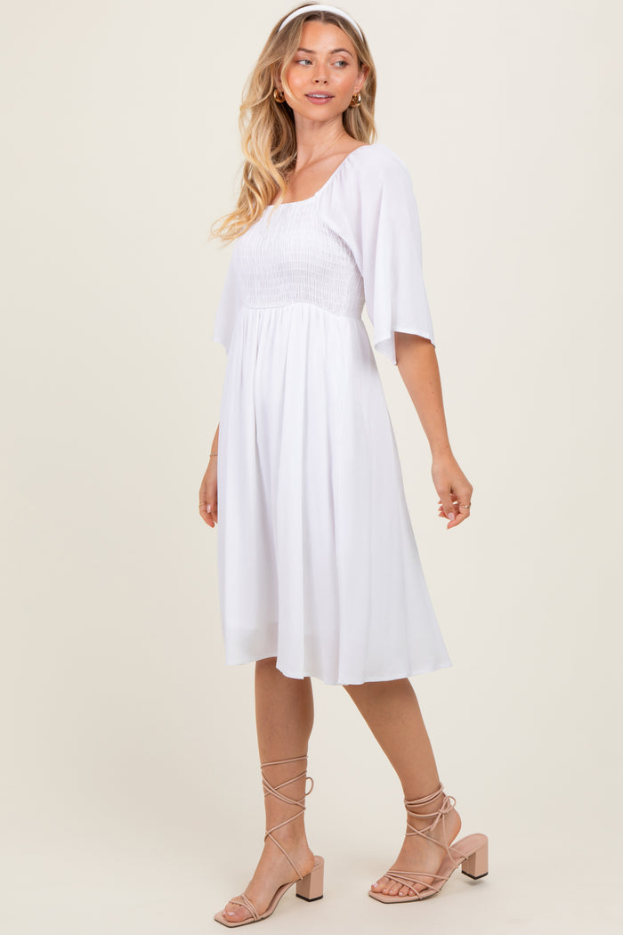 White Smocked Midi Dress