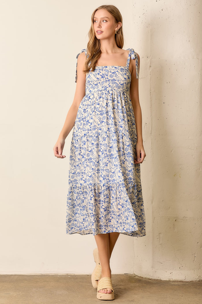 Blue Multi Floral Tie Strap Maxi Dress