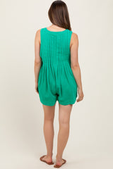Green Deep V-Neck Pleated Front Tie Sleeveless Maternity Romper