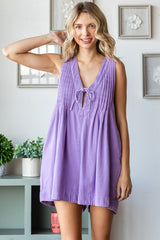 Lavender Deep V-Neck Pleated Front Tie Sleeveless Maternity Romper