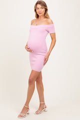 Light Pink Off Shoulder Knit Maternity Mini Dress