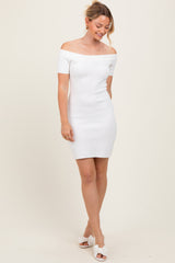 Ivory Off Shoulder Knit Mini Dress