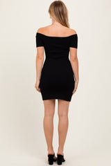 Black Off Shoulder Knit Mini Dress