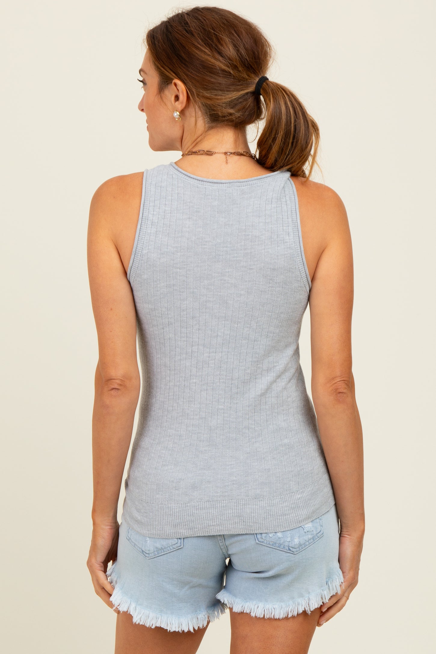 Heather Grey Ribbed Knit Tank Top