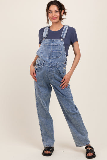 Light Blue Wash Rolled Cuff Maternity Denim Overalls