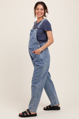 Light Blue Wash Rolled Cuff Maternity Denim Overalls