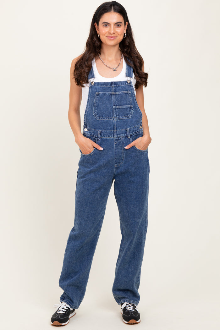Blue Wash Rolled Cuff Maternity Denim Overalls