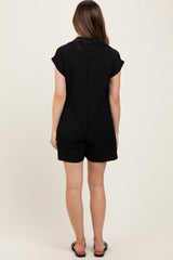 Black Jacquard Plaid Button-Down Maternity Romper