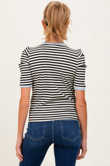 Black Striped Ribbed Puff Sleeve Maternity Top
