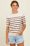 Brown Striped Knit Short Sleeve Top