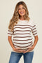 Brown Striped Knit Maternity Short Sleeve Top