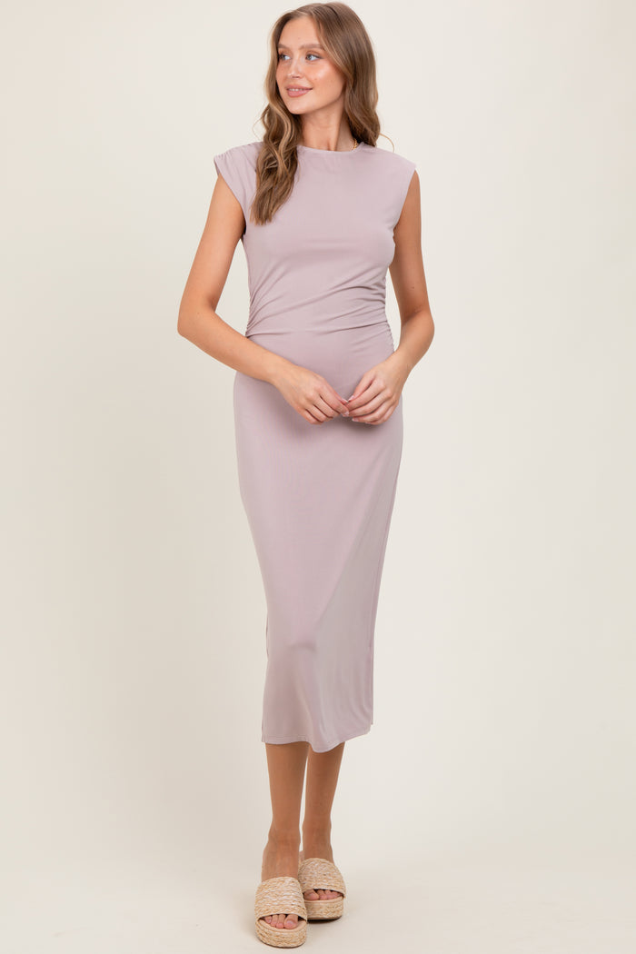 Light Pink Sleeveless Side Ruched Midi Dress