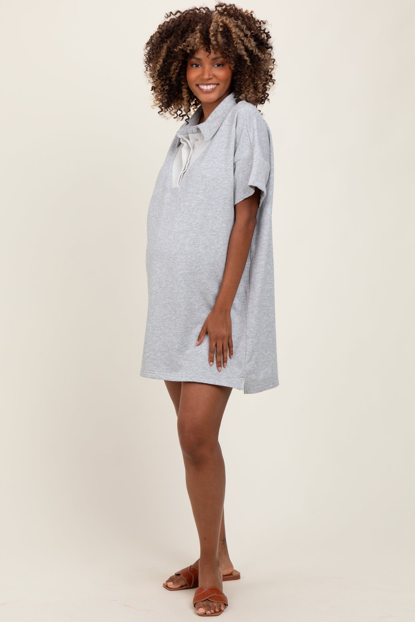 Heather Grey Maternity Mini Polo Dress