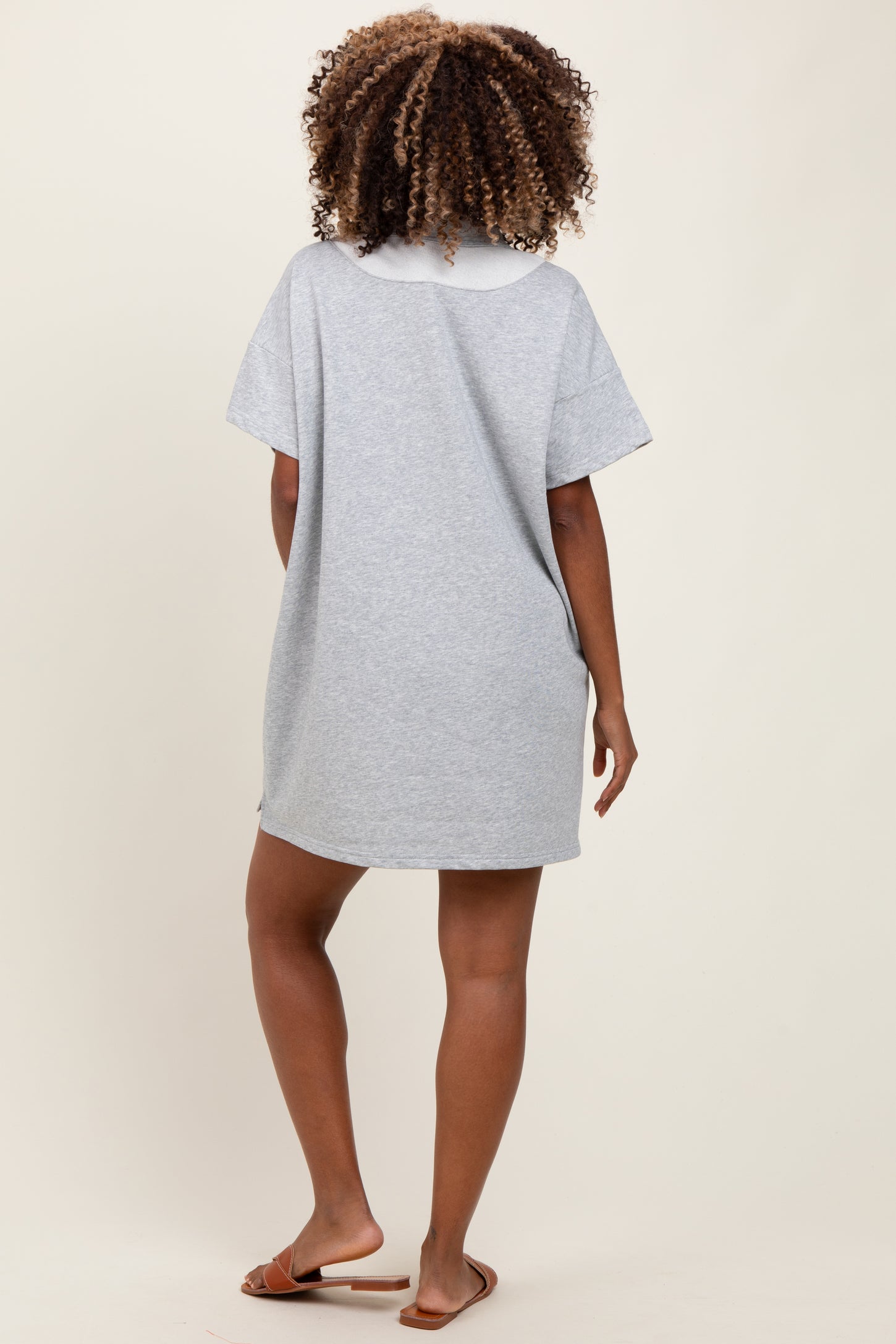 Heather Grey Maternity Mini Polo Dress