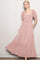 Mauve Floral Lace Trim Smocked Maxi Dress