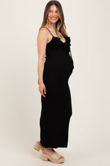 Black Sleeveless Knit Mermaid Maternity Maxi Dress