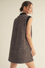 Brown Animal Print Front Zip Sleeveless Dress