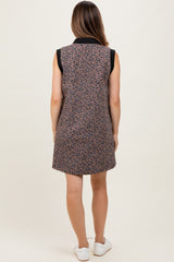 Brown Animal Print Front Zip Sleeveless Maternity Dress