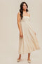 Cream Pleated Bodice Midi Dress