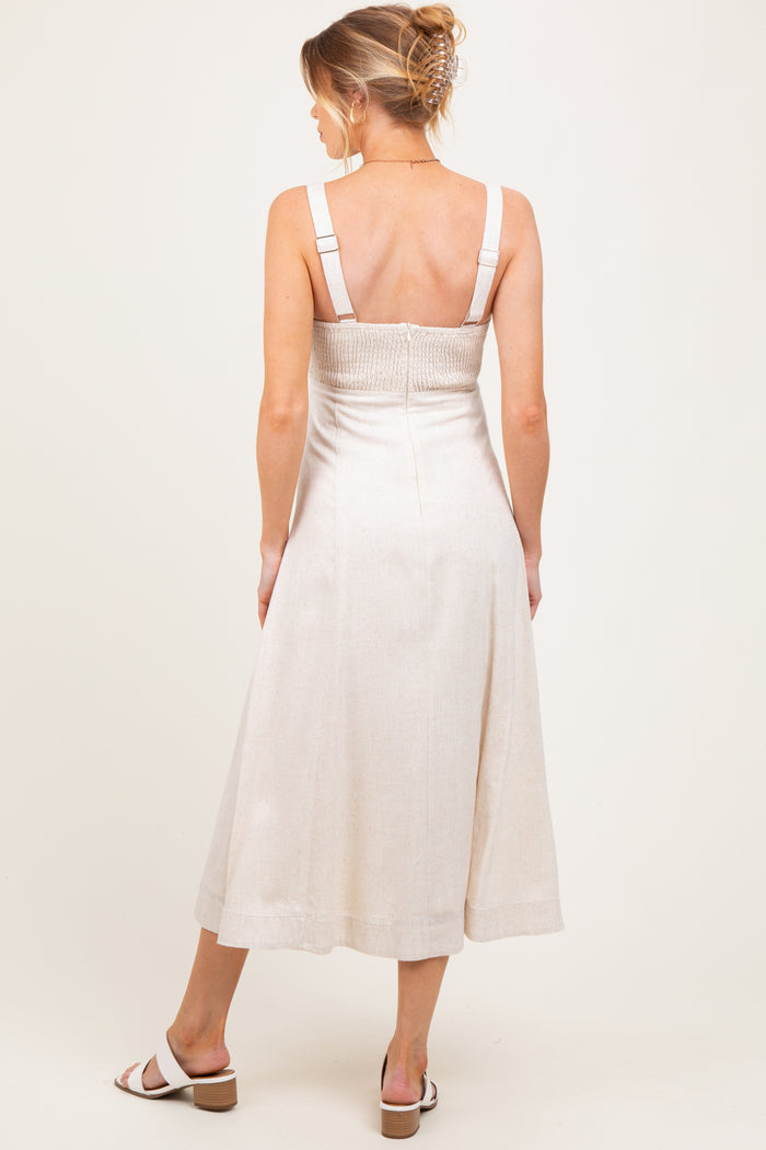 Cream Pleated Bodice Maternity Midi Dress