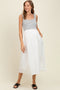 White Striped Contrast Sleeveless Maternity Midi Dress