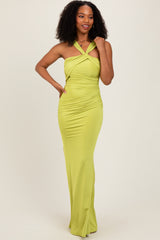 Lime Twist Front Ruched Maxi Dress