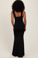 Black Twist Front Ruched Maxi Dress