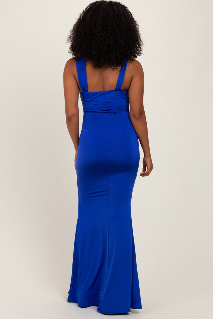 Royal Blue Twist Front Ruched Maxi Dress