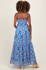 Blue Printed Sleeveless Maternity Maxi Dress