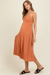 Rust/White Linen Striped Maternity Midi Dress