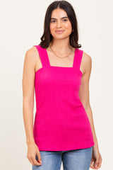 Fuchsia Square Neck Smocked Sleeveless Top