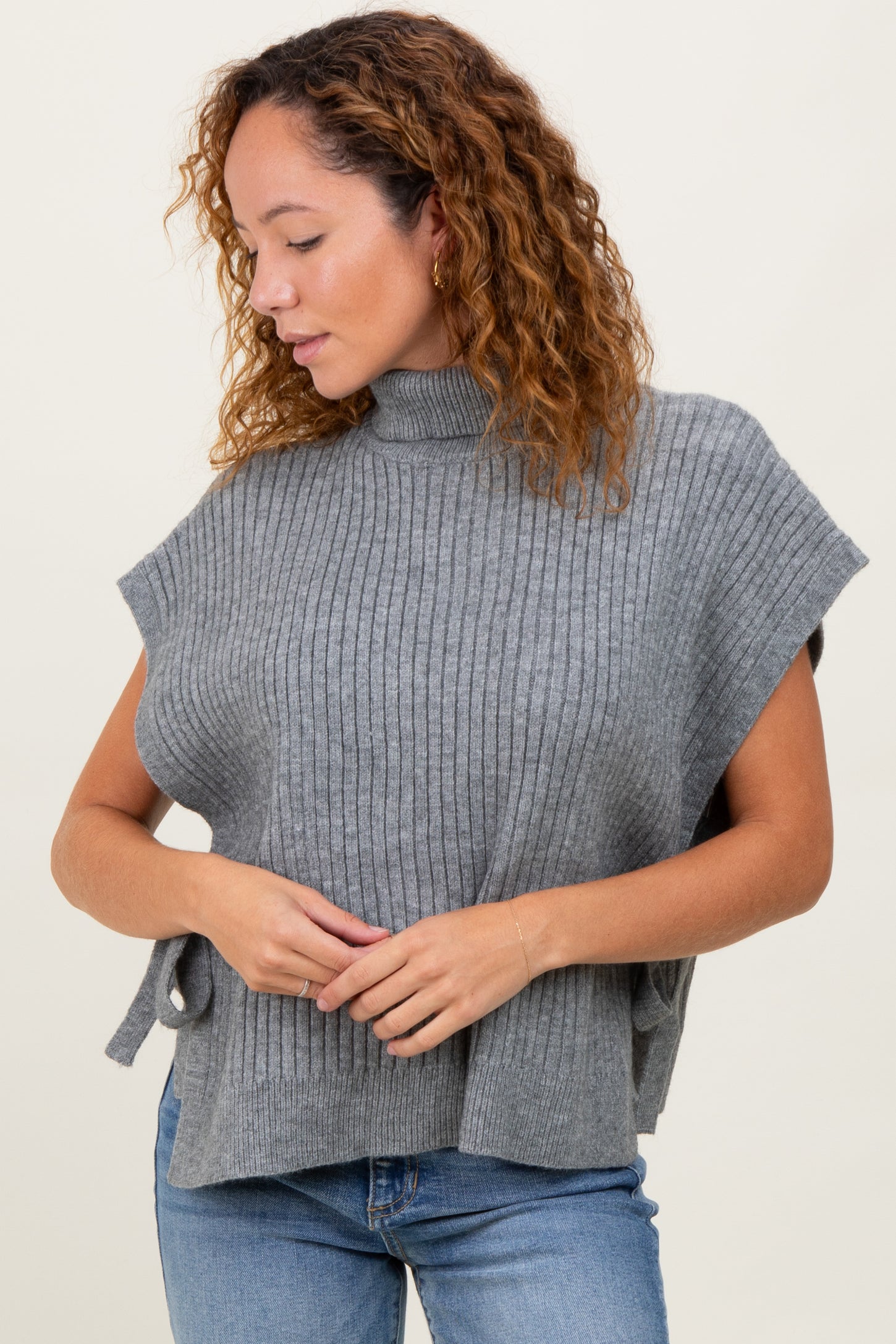 Heather Grey Turtleneck Maternity Sweater Vest