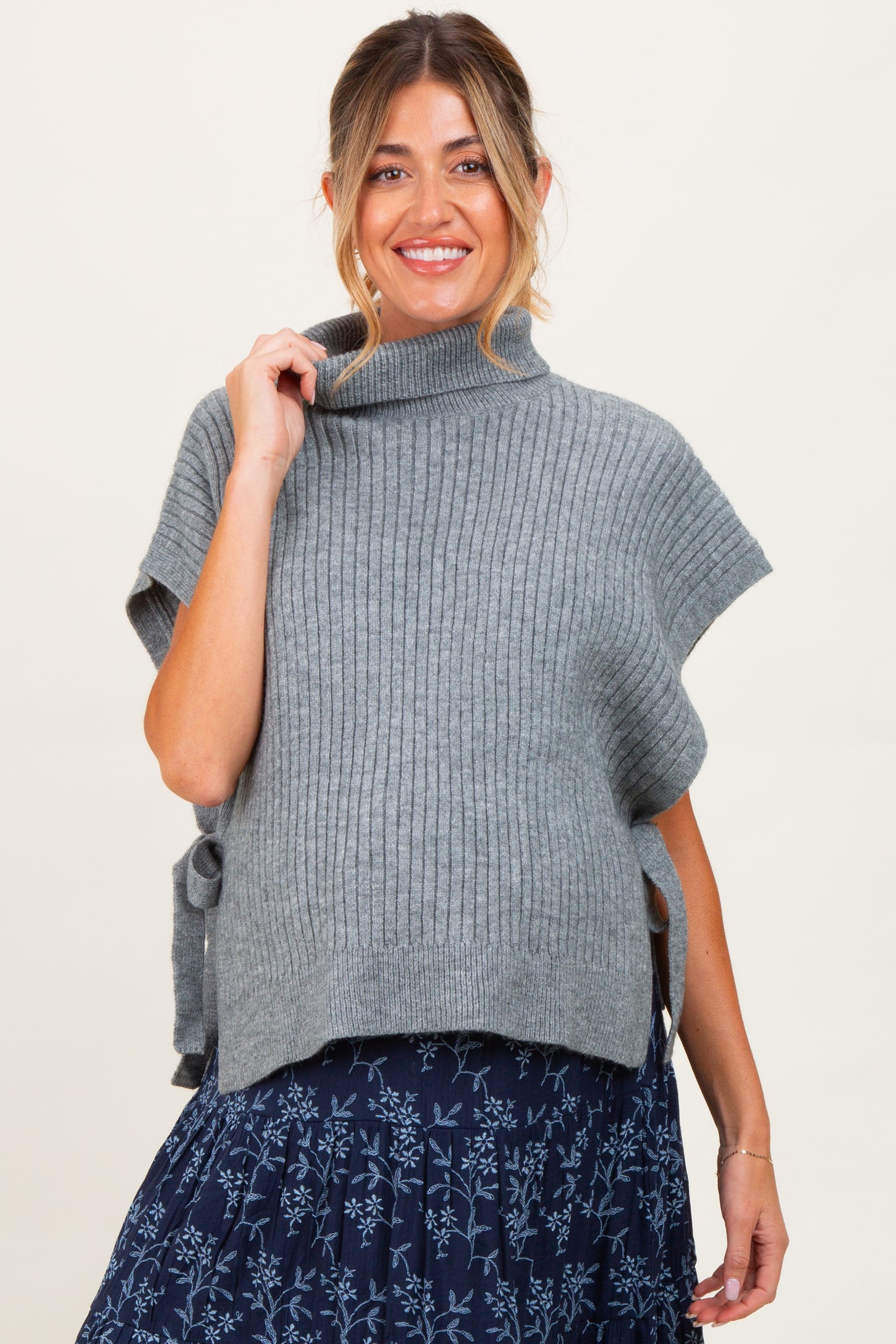 Heather Grey Turtleneck Maternity Sweater Vest