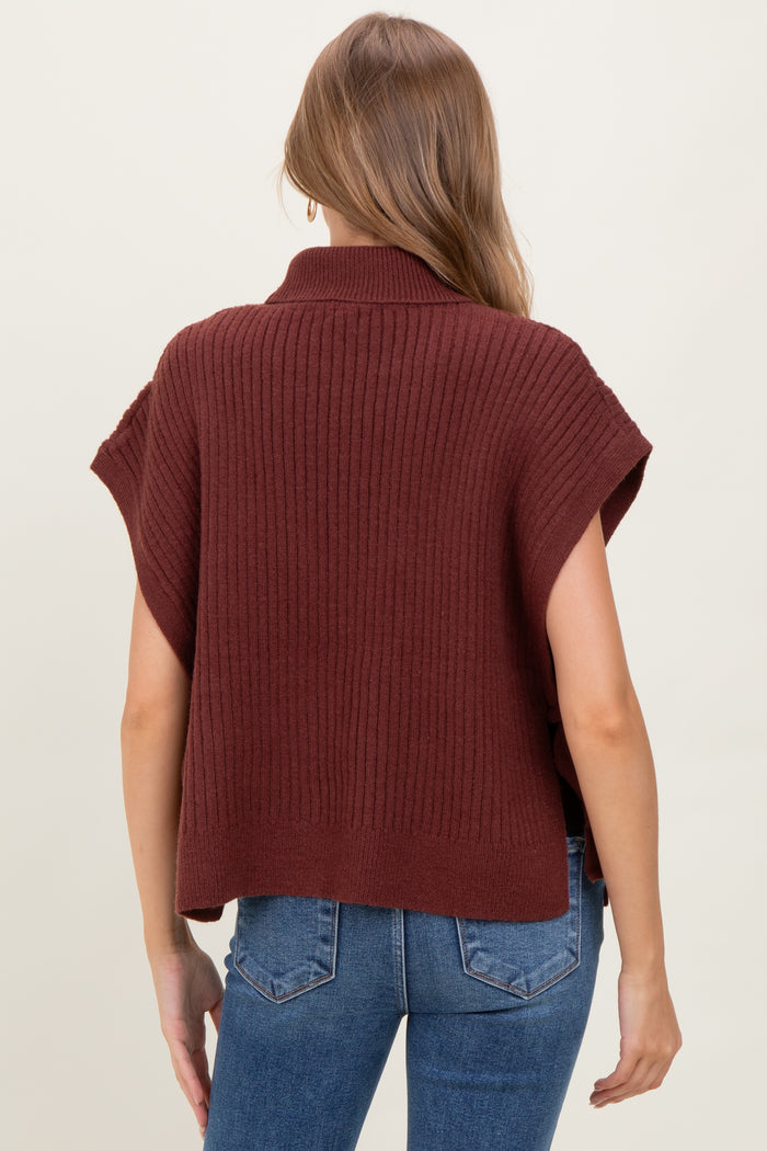 Burgundy Turtleneck Maternity Sweater Vest