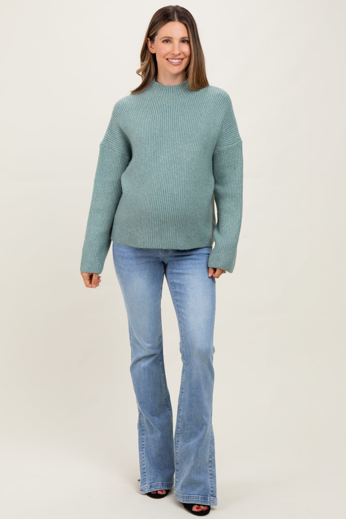 Sage High Neck Ribbed Knit Maternity Sweater